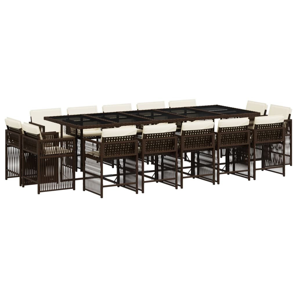 vidaXL 15-częściowy ogrodowy zestaw jadalniany z poduszkami z brązowego polirattanu