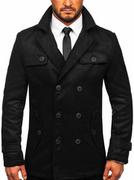 Płaszcze męskie - Czarny dwurzędowy płaszcz męski zimowy Denley M3142 - miniaturka - grafika 1