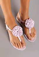 Sandały damskie - Fioletowe Sandały w Stylu Japonek na Płaskiej Podeszwie z Kwiatem Gandrea - miniaturka - grafika 1