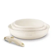 Zestawy garnków i patelni - Zestaw 3 patelni aluminiowych na indukcję odpinany uchwyt kremowe - miniaturka - grafika 1