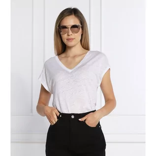 Koszulki i topy damskie - Calvin Klein Lniany t-shirt | Regular Fit - grafika 1