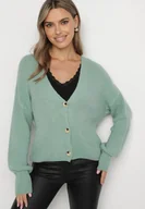 Swetry damskie - Miętowy Kardigan z Dodatkiem Wełny Zapinany na Guziki Irimariae - miniaturka - grafika 1