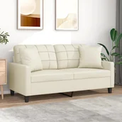 Sofy i kanapy - vidaXL 2-osobowa sofa z poduszkami, kremowa, 140 cm, sztuczna skóra - miniaturka - grafika 1