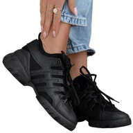 Sneakersy damskie - Buty Damskie Sportowe Modne Stylowe Wygodne Sneakersy Adidasy Na Koturnie Czarne 36 - miniaturka - grafika 1