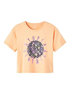 NAME IT Girl's NKFBOLETTE SS Loose Short top koszulka z krótkim rękawem, pomarańczowy szyfon, 146/152, Pomarańczowy szyfon, 146/152 cm - Koszulki i topy damskie - miniaturka - grafika 1