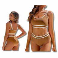 Stroje kąpielowe - Stroj Kapielowy Damski Dwuczesciowy Sportowy Wygodny Fast Dry Brazowy S - miniaturka - grafika 1
