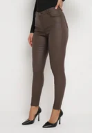 Spodnie damskie - Brązowe Spodnie Skinny z Imitacji Skóry Awileda - miniaturka - grafika 1