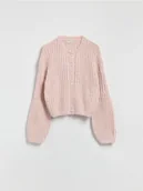 Swetry damskie - Reserved - Kardigan z ozdonym splotem - brudny róż - miniaturka - grafika 1