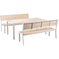 Meble ogrodowe - Zestaw ogrodowy z ławkami dla 6 osób COMO Beżowy - miniaturka - grafika 1
