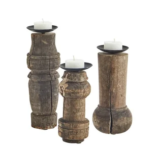 Madam Stoltz Zestaw 3 Świeczników Z Drewna Z Recyklingu - Świeczniki - miniaturka - grafika 1