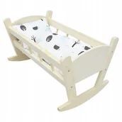 Domki dla lalek - KOŁYSKA DREWNIANA NATURALNA + POŚCIEL BIAŁY LAS - miniaturka - grafika 1