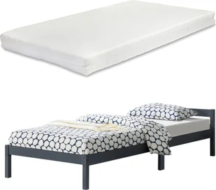 Łóżko drewniane Nakkila z materacem 90x200 cm łóżko pojedyncze z materacem z zimnej pianki ÖKO-Tex Standard 100 łóżko młodzieżowe łóżko gościnne drewno sosnowe ciemnoszary mat - Łóżka - miniaturka - grafika 1