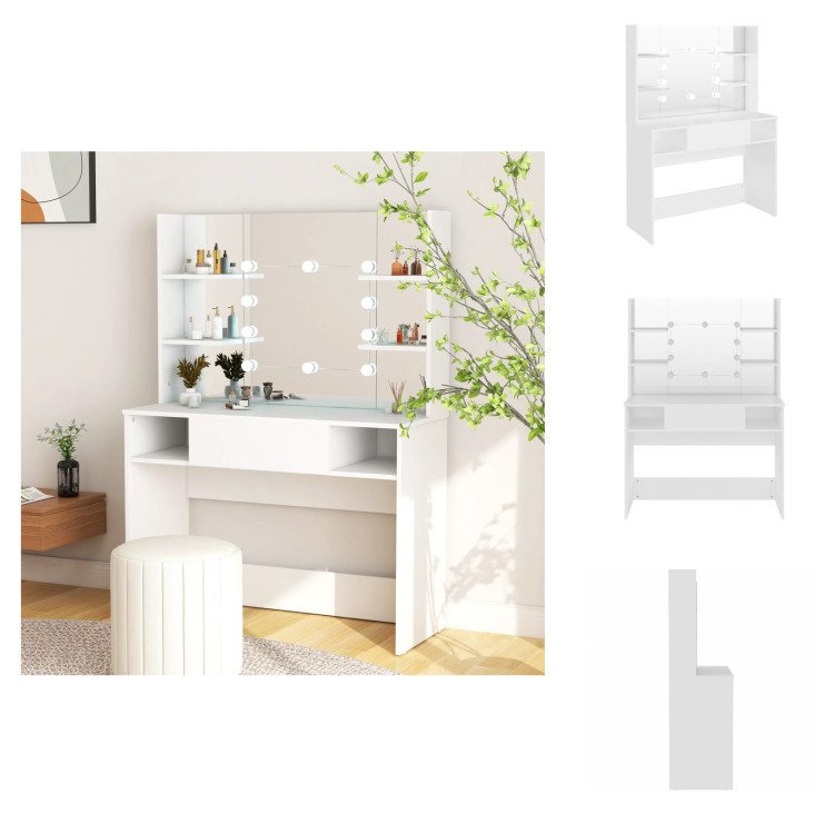 vidaXL Toaletka z oświetleniem LED 100x40x135 cm MDF biała - Toaletki