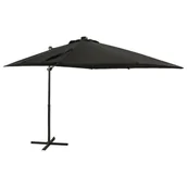 Parasole ogrodowe - vidaXL Parasol wiszący z lampkami LED i słupkiem, czarny, 250 cm 312324 - miniaturka - grafika 1