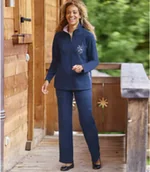 Dresy damskie - Polarowy komplet z haftami i kołnierzem z nadrukiem Kobieta Atlas For Men - Kolor : Granatowy - Rozmiar : 44/46 - miniaturka - grafika 1