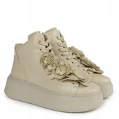 Sneakersy damskie - Beżowe sneakersy wysokie damskie CARINII B9729 skóra modne z ozdobą - miniaturka - grafika 1