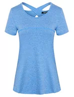 Koszulki i topy damskie - Sykooria Koszulka damska sportowa koszulka z krótkim rękawem, oddychająca, szybkoschnąca, elastyczna, do jogi, na siłownię, fitness, trening, z-niebieski, M - miniaturka - grafika 1