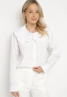 Biała Koszula z Bawełny Ozdobiona Kołnierzykiem Fulinea - Koszule damskie - miniaturka - grafika 1