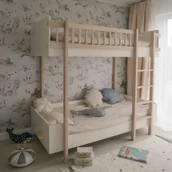 Komody dla dzieci - Łóżko piętrowe drewniane 90x200 białe lub kaszmirowe Basic - miniaturka - grafika 1