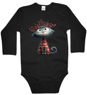 Body dla niemowląt - Body dziecięce Szary Kot Kotek Ubrany W Lampki Choinkowe Święta 74/80 - miniaturka - grafika 1