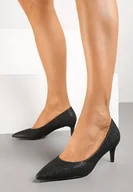 Czółenka - Czarne Czółenka Vices na Szpilce ze Skórzaną Wkładką Ozdobione Brokatem Edelis - miniaturka - grafika 1