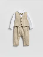 Komplety dla niemowląt - Reserved - Elegancki zestaw z muszką - beżowy - miniaturka - grafika 1