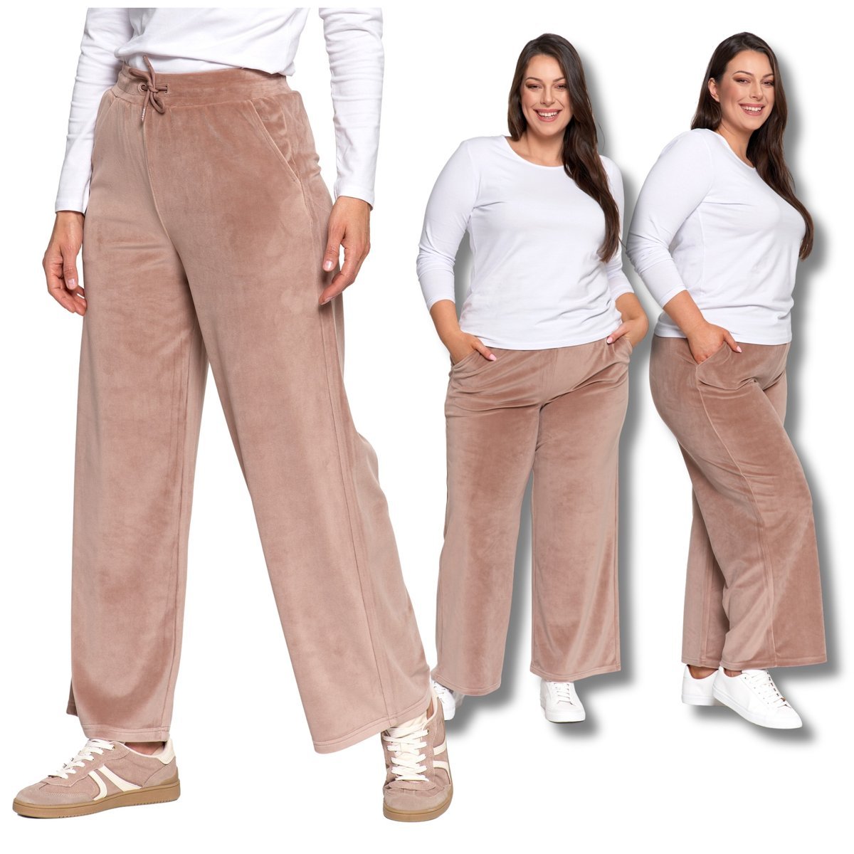 WELUROWE SPODNIE DAMSKIE WYSOKI STAN SZEROKA NOGAWKA WYGODNE MORAJ M