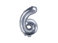 Balony i akcesoria - PartyDeco Balon foliowy Cyfra 6, 35cm, srebrny FB10M-6-018 - miniaturka - grafika 1