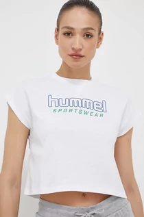 Koszulki sportowe damskie - Hummel t-shirt bawełniany kolor biały - grafika 1