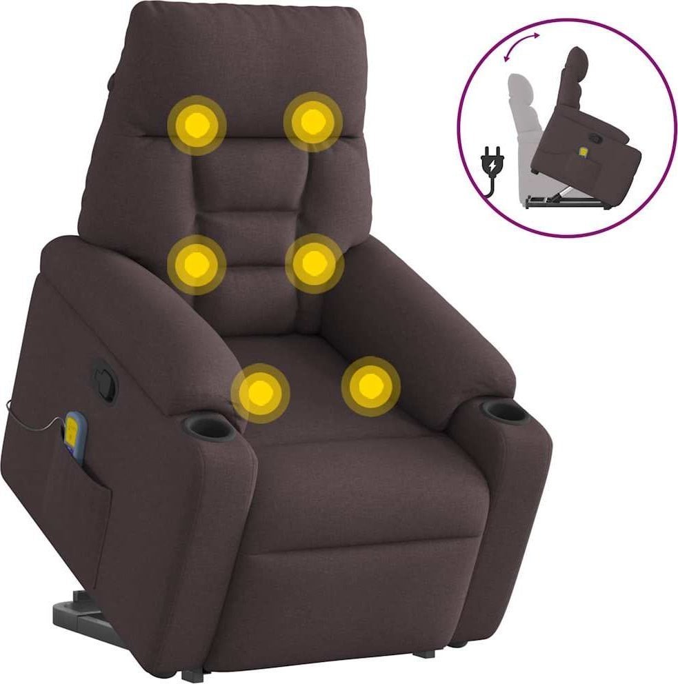 vidaXL vidaXL Podnoszony fotel masujący, rozkładany, ciemnobrązowy, tkanina