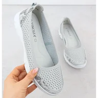 Baleriny - Skórzane baleriny ażurowe komfortowe szare Vinceza 95323 - miniaturka - grafika 1