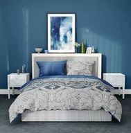 Pościel - Faro Pościel satynowa 220x200 Elegant 002 geometria niebieska biała czarna dwustronna S 23 - miniaturka - grafika 1