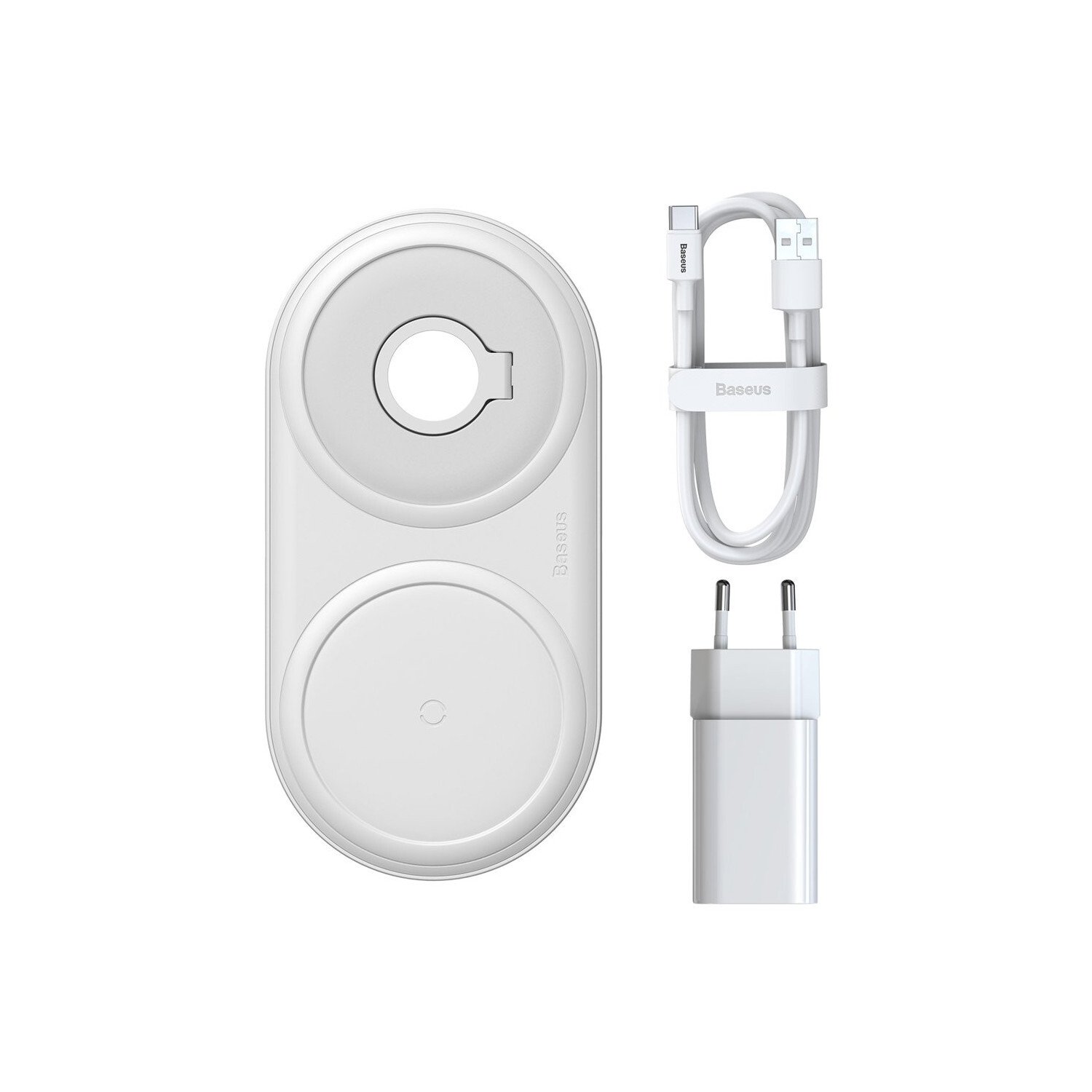 Ładowarka bezprzewodowa Baseus 10W + kabel USB typu C 3A 1M + ładowarka ścienna 12 V / 2A kompatybilna ze smartfonem biały