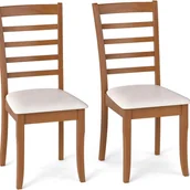 Krzesła - Zestaw 2 Krzeseł do Jadalni, Krzesła Kuchenne bez Podłokietników, Rama z Drewna Kauczukowego, Wysokie Oparcie z Listewkami, do Salonu, Kuchni (Beżowe) - miniaturka - grafika 1