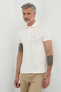 Koszulki męskie - Tommy Hilfiger polo bawełniane kolor beżowy gładki - grafika 1