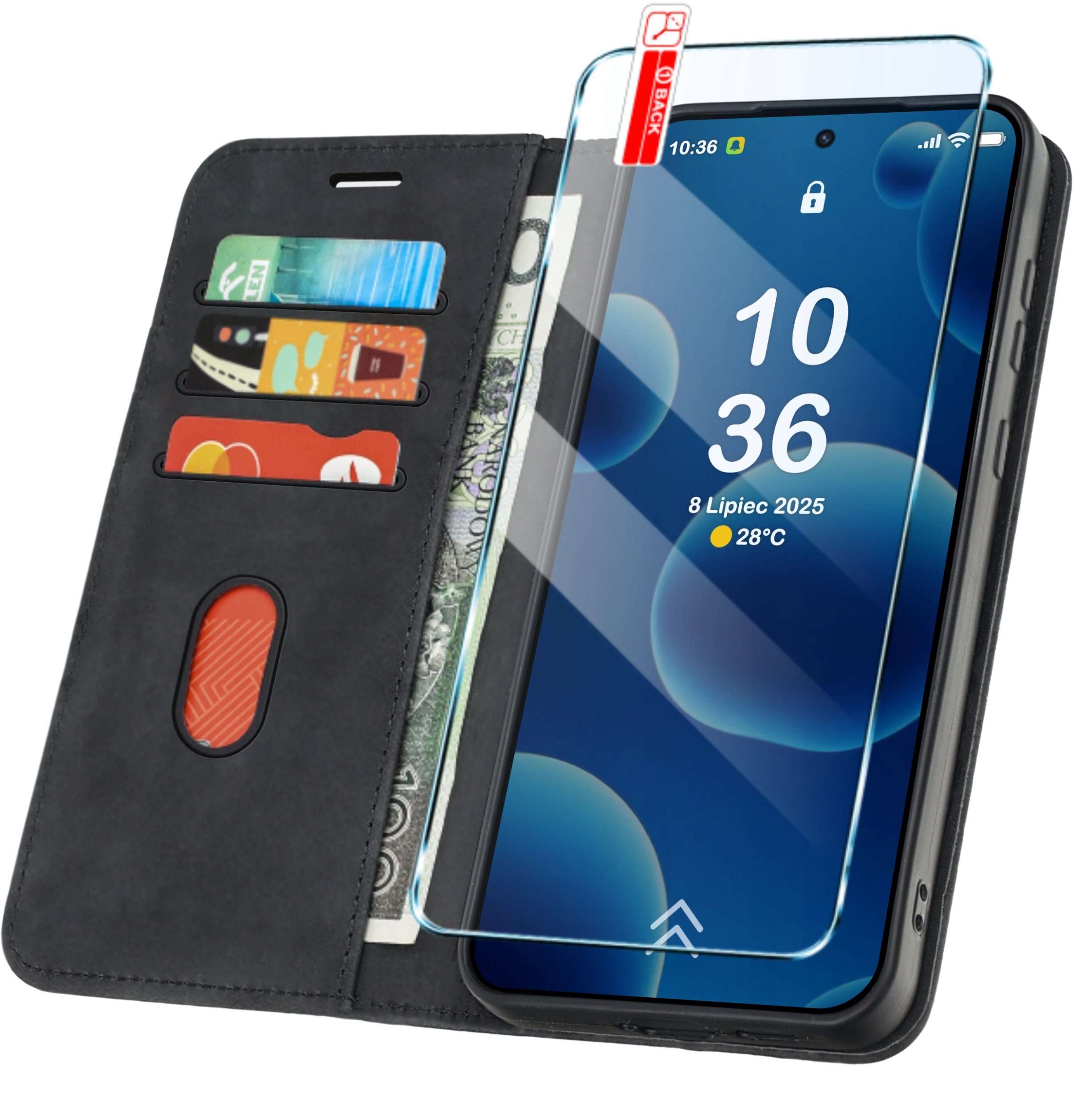 ETUI Z KLAPKĄ do Samsung S25 FE Zamykane Magnetyczne Skórzane czarne +Szkło