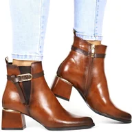 Botki damskie - DAMSKIE BOTKI NA OBCASIE POTOCKI 12502 BRĄZOWE - miniaturka - grafika 1