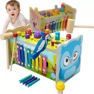 Sortery dla dzieci - SORTER DREWNIANY WBIJAK KOSTKA CYMBAŁKI GRA UKŁADANKA KLOCKI MONTESSORI Sowa 7W1 - miniaturka - grafika 1