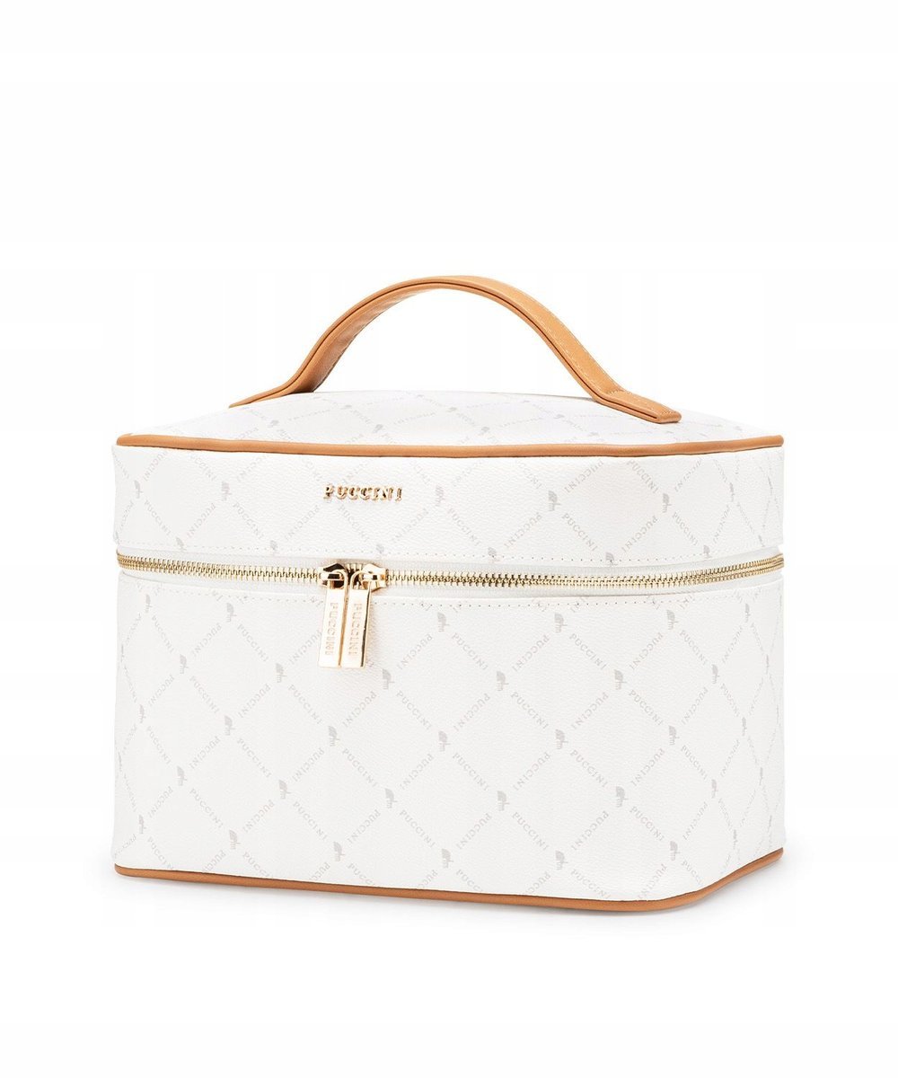 Kosmetyczka Damska Podróżna Duża Kuferek PUCCINI Biała Monogram QLXP0039-0