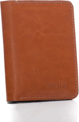 Solier Cienki skórzany męski portfel z bilonówką SOLIER SLIM JASNY BRĄZ