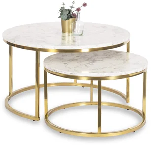 Zestaw Stolików Kawowych OLIS MAX 60 cm/80 cm Marmur Złoty Glamour - Ławy i stoliki kawowe - miniaturka - grafika 1