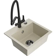 Zlewozmywaki z baterią - Mexen Milo zlewozmywak granitowy 1-komorowy z baterią kuchenną Duo, beżowy - miniaturka - grafika 1