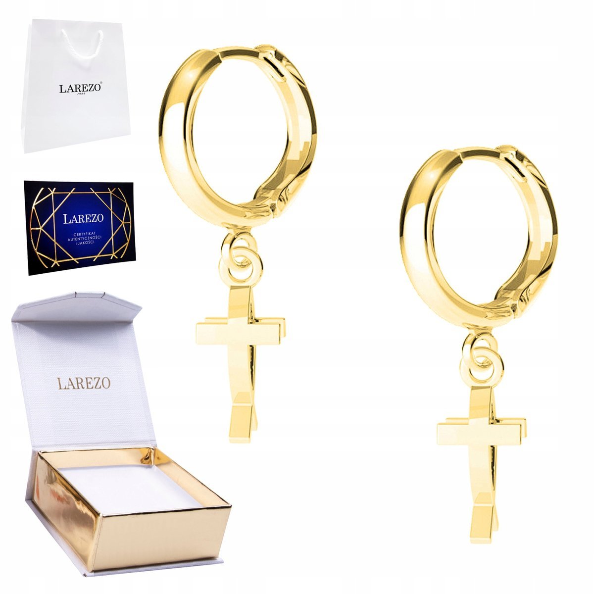 Złote Kolczyki 925 Pozłacane z Krzyżykami Krzyżami Religijne Krzyżyki Krzyż
