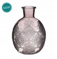 Wazony i flakony - Szklany wazon 17cm w kształcie kuli SZARY ze wzorem - miniaturka - grafika 1