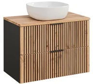 Szafki łazienkowe - Czarna Szafka Łazienkowa z UMYWALKĄ Nablatową 80 cm RYFLOWANY FRONT - miniaturka - grafika 1