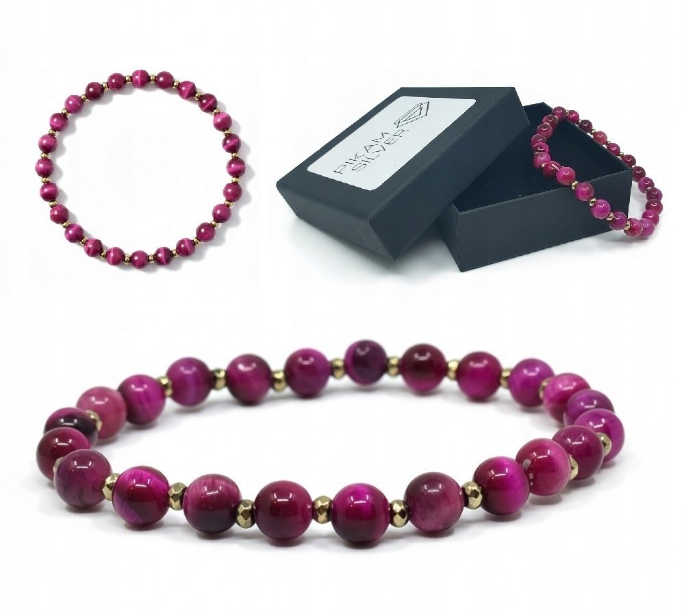 Bransoletka Z Kamieni Naturalnych 6mm Tygrysie Oko Róż Hematyt Na Gumce