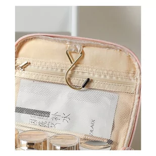 Kosmetyczka rozkładana elegancka kuferek pudrowy róż KS85 - Kosmetyczki, organizery i kuferki - miniaturka - grafika 3