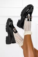 Mokasyny damskie - Czarne mokasyny lakierowane na platformie damskie ze złotą sprzączką Casu G23WX1-B - miniaturka - grafika 1