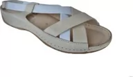 Sandały damskie - Skórzane sandały biało-beżowe obcas 3 cm nr 37 - miniaturka - grafika 1