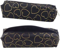 Piórniki - Piórnik Szkolny Biurowy Jednokomorowy Złote Serca Czarny 20x6,5 cm - miniaturka - grafika 1